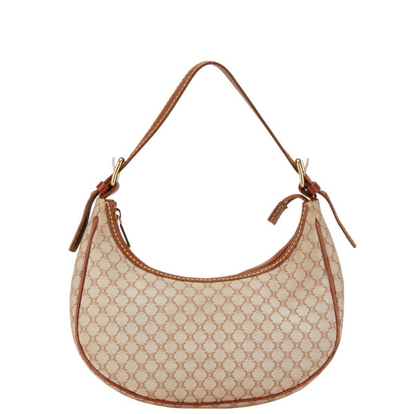 セリーヌ マカダム ハーフムーン ワンショルダーバッグ ハンドバッグ ベージュ ブラウン キャンバス レザー レディース CELINE 【中古】