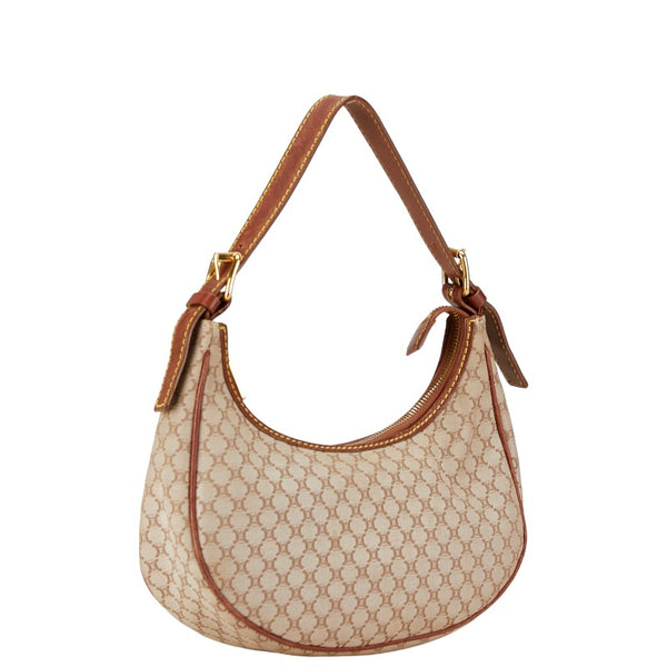 セリーヌ マカダム ハーフムーン ワンショルダーバッグ ハンドバッグ ベージュ ブラウン キャンバス レザー レディース CELINE 【中古】