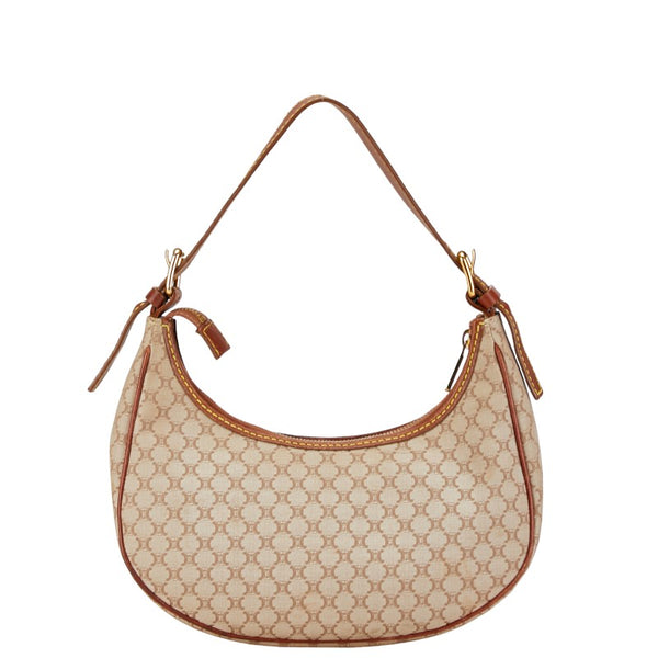 セリーヌ マカダム ハーフムーン ワンショルダーバッグ ハンドバッグ ベージュ ブラウン キャンバス レザー レディース CELINE 【中古】