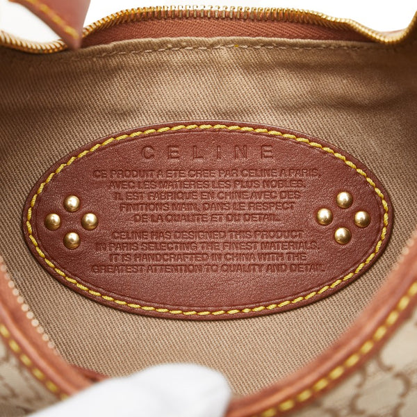 セリーヌ マカダム ハーフムーン ワンショルダーバッグ ハンドバッグ ベージュ ブラウン キャンバス レザー レディース CELINE 【中古】