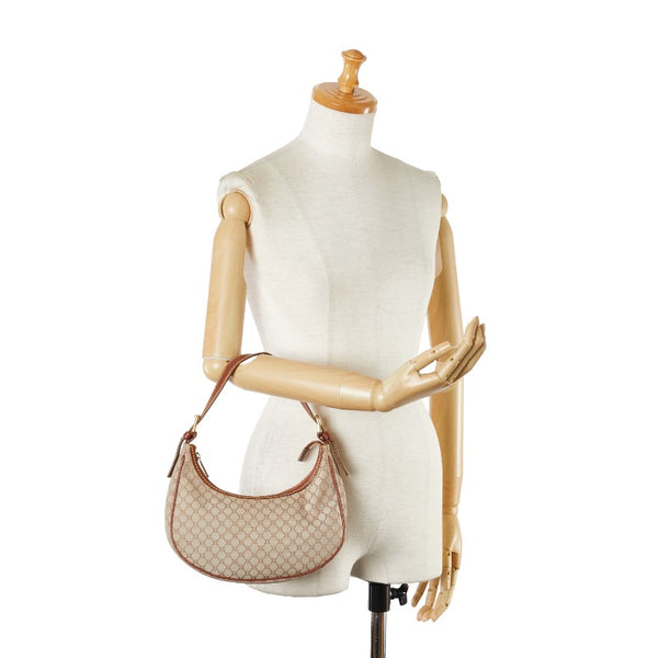 セリーヌ マカダム ハーフムーン ワンショルダーバッグ ハンドバッグ ベージュ ブラウン キャンバス レザー レディース CELINE 【中古】