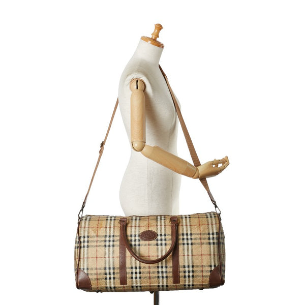 バーバリー ノバチェック シャドーホース ボストンバッグ トラベルバッグ ブラウン ベージュ PVC レザー レディース BURBERRY 【中古】