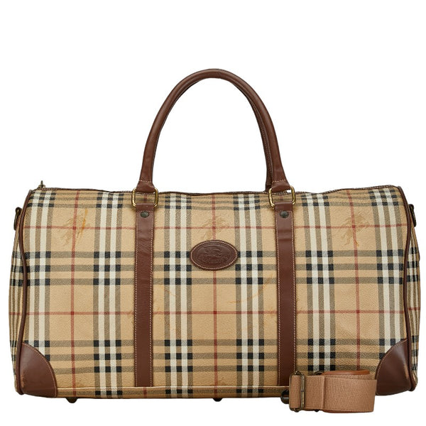バーバリー ノバチェック シャドーホース ボストンバッグ トラベルバッグ ブラウン ベージュ PVC レザー レディース BURBERRY 【中古】