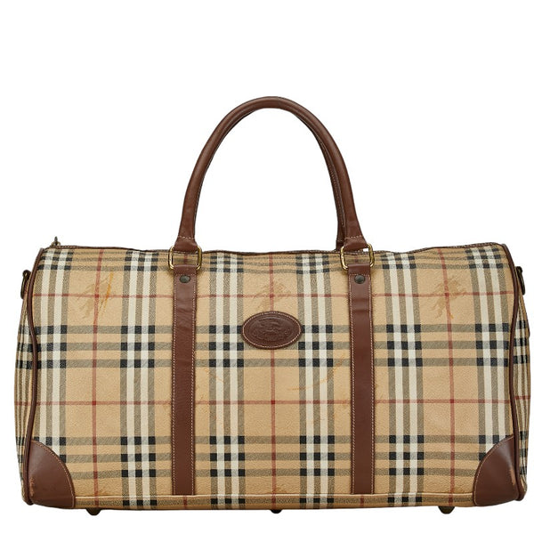 バーバリー ノバチェック シャドーホース ボストンバッグ トラベルバッグ ブラウン ベージュ PVC レザー レディース BURBERRY 【中古】