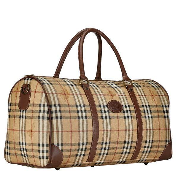 バーバリー ノバチェック シャドーホース ボストンバッグ トラベルバッグ ブラウン ベージュ PVC レザー レディース BURBERRY 【中古】