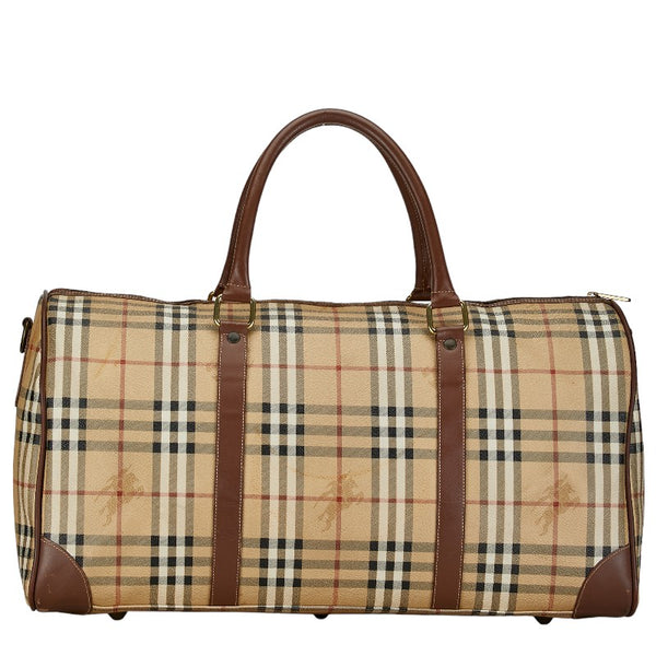 バーバリー ノバチェック シャドーホース ボストンバッグ トラベルバッグ ブラウン ベージュ PVC レザー レディース BURBERRY 【中古】