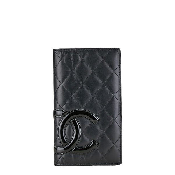 シャネル マトラッセ カンボンライン ココマーク 長財布 二つ折り財布 ブラック ラムスキン レディース CHANEL 【中古】