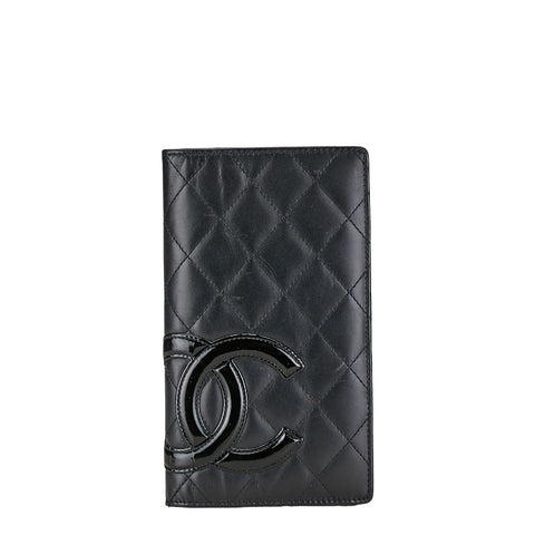 シャネル マトラッセ カンボンライン ココマーク 長財布 二つ折り財布 ブラック ラムスキン レディース CHANEL 【中古】
