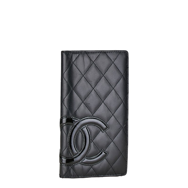 シャネル マトラッセ カンボンライン ココマーク 長財布 二つ折り財布 ブラック ラムスキン レディース CHANEL 【中古】