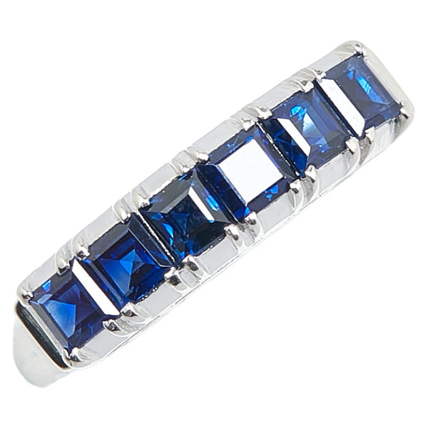 Pt900 プラチナ サファイア1.06ct 一文字 リング 指輪 #46 レディース 6号 【中古】