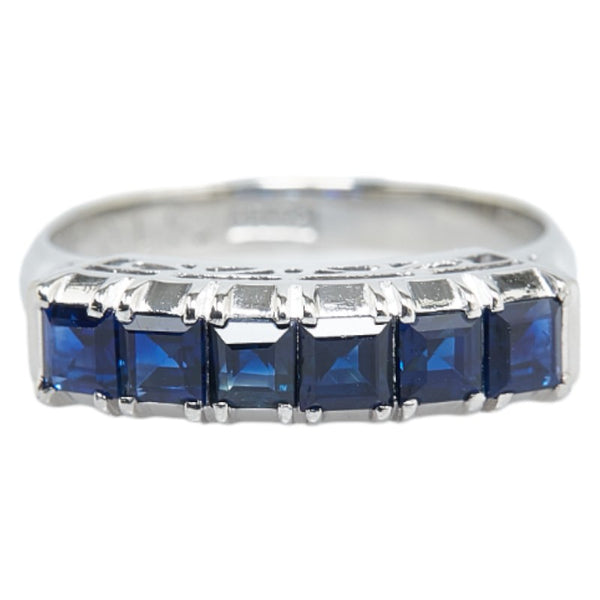 Pt900 プラチナ サファイア1.06ct 一文字 リング 指輪 #46 レディース 6号 【中古】