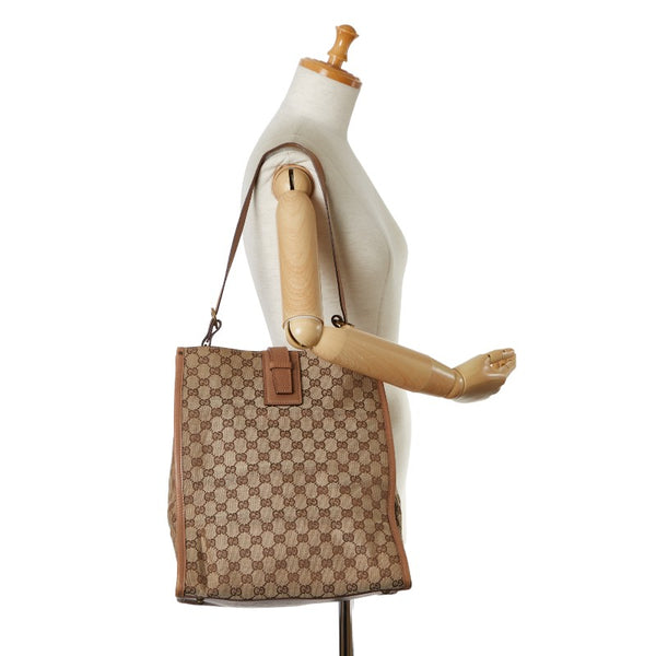グッチ GGキャンバス トートバッグ ハンドバッグ 109101 ベージュ ブラウン キャンバス レザー レディース GUCCI 【中古】