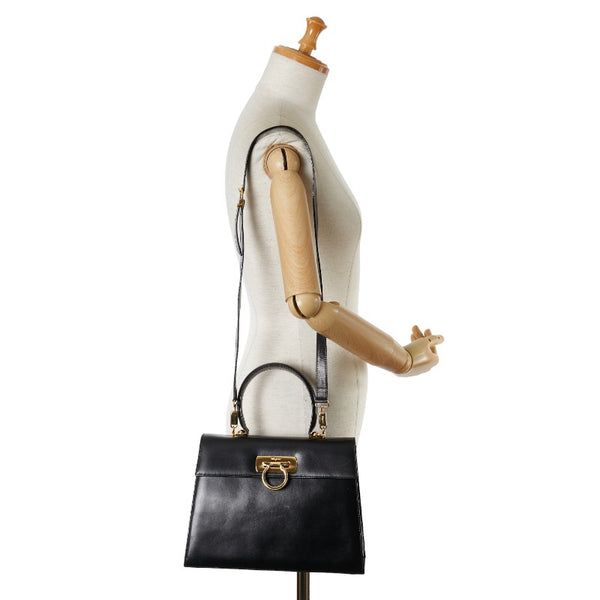 サルヴァトーレフェラガモ ガンチーニ ハンドバッグ ショルダーバッグ 2WAY ブラック レザー レディース Salvatore Ferragamo 【中古】