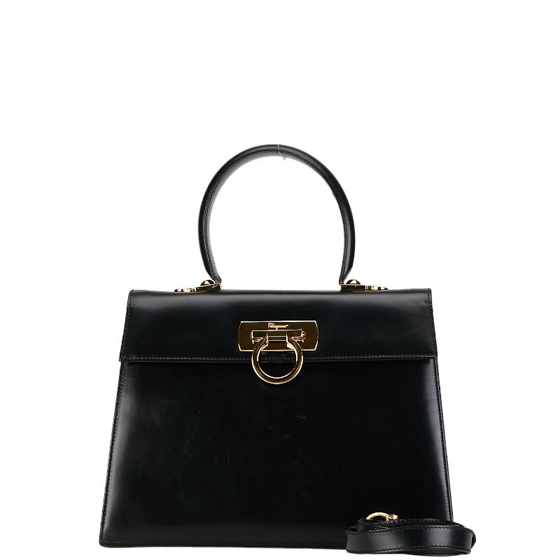 サルヴァトーレフェラガモ ガンチーニ ハンドバッグ ショルダーバッグ 2WAY ブラック レザー レディース Salvatore Ferragamo 【中古】