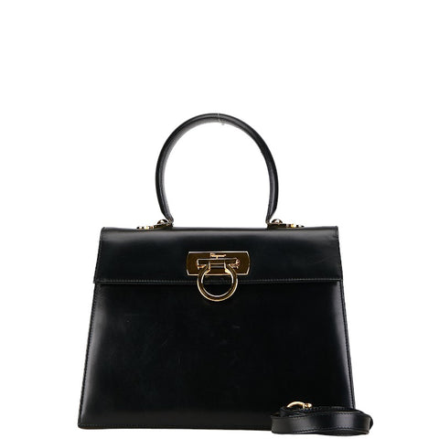 サルヴァトーレフェラガモ ガンチーニ ハンドバッグ ショルダーバッグ 2WAY ブラック レザー レディース Salvatore Ferragamo 【中古】