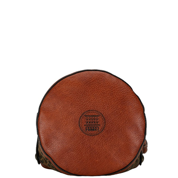 フェンディ ズッカ バケツ型 ハンドバッグ ショルダーバッグ ブラウン ブラック キャンバス レザー レディース FENDI 【中古】