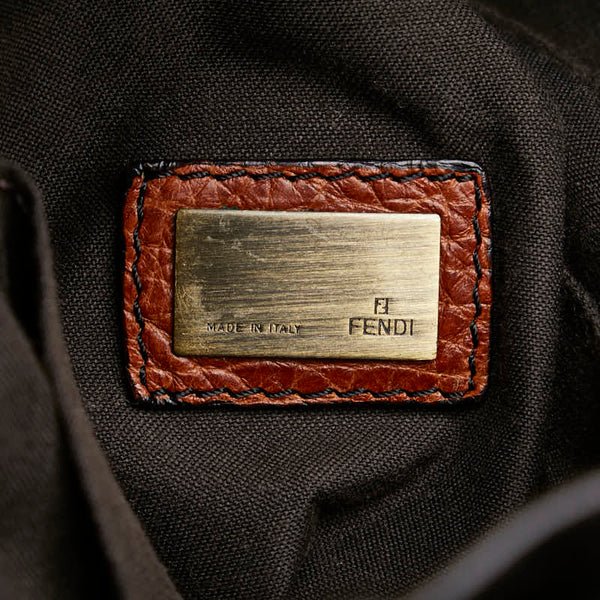 フェンディ ズッカ バケツ型 ハンドバッグ ショルダーバッグ ブラウン ブラック キャンバス レザー レディース FENDI 【中古】