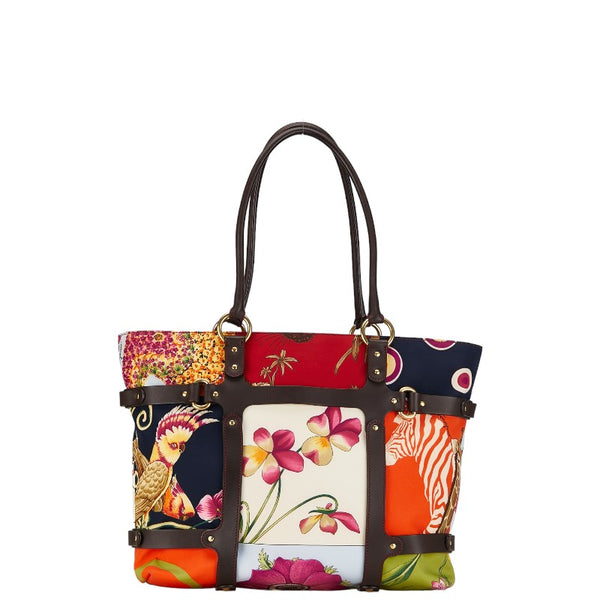 サルヴァトーレフェラガモ アニマルプリント トートバッグ ハンドバッグ AU-21 6408 ブラウン マルチカラー ナイロン レザー レディース Salvatore Ferragamo 【中古】