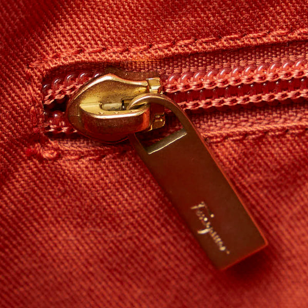 サルヴァトーレフェラガモ アニマルプリント トートバッグ ハンドバッグ AU-21 6408 ブラウン マルチカラー ナイロン レザー レディース Salvatore Ferragamo 【中古】