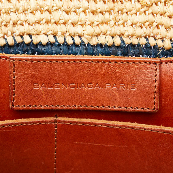 バレンシアガ スモール ハンドバッグ 236741 ベージュ ブラウン ラフィア レザー レディース BALENCIAGA 【中古】