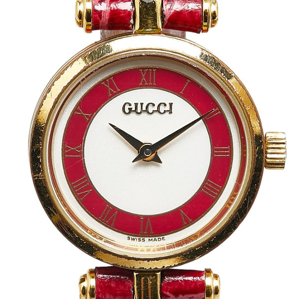 グッチ シェリーライン 腕時計 16110307 クオーツ ホワイト レッド文字盤 メッキ レザー レディース GUCCI 【中古】