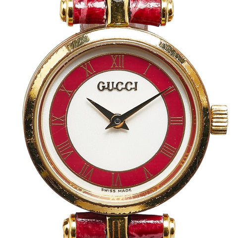 グッチ シェリーライン 腕時計 16110307 クオーツ ホワイト レッド文字盤 メッキ レザー レディース GUCCI 【中古】