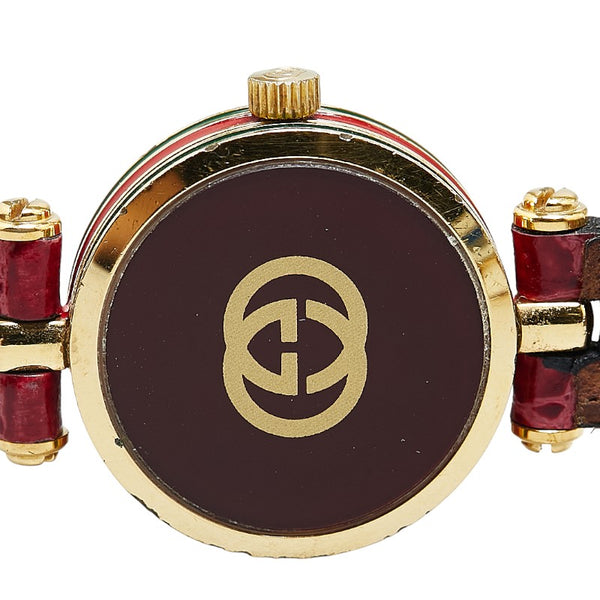 グッチ シェリーライン 腕時計 16110307 クオーツ ホワイト レッド文字盤 メッキ レザー レディース GUCCI 【中古】