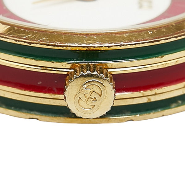 グッチ シェリーライン 腕時計 16110307 クオーツ ホワイト レッド文字盤 メッキ レザー レディース GUCCI 【中古】