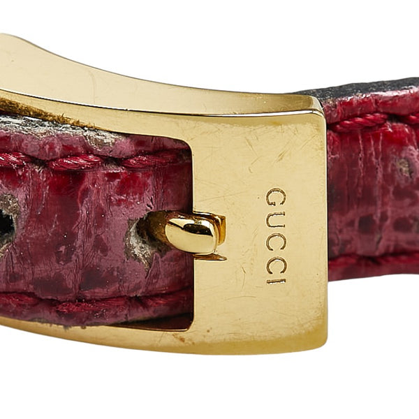 グッチ シェリーライン 腕時計 16110307 クオーツ ホワイト レッド文字盤 メッキ レザー レディース GUCCI 【中古】