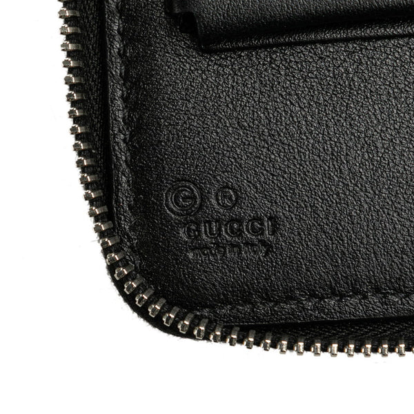 グッチ マイクログッチ ラウンドファスナー 長財布 トラベルウォレット 449246 ブラック レザー メンズ GUCCI 【中古】