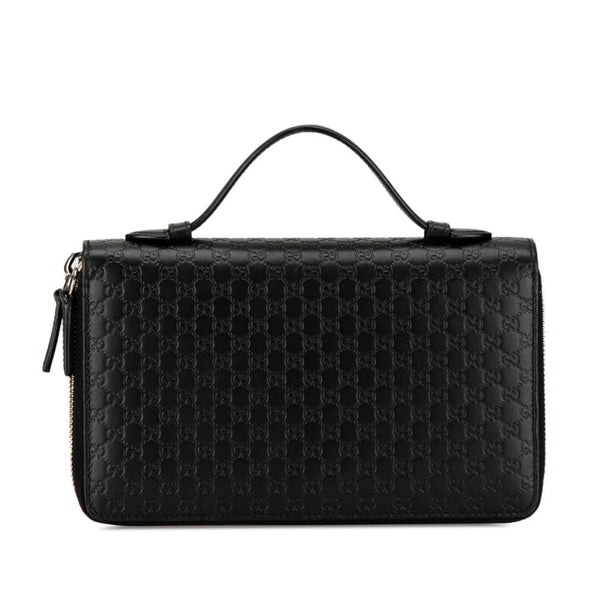 グッチ マイクログッチ ラウンドファスナー 長財布 トラベルウォレット 449246 ブラック レザー メンズ GUCCI 【中古】