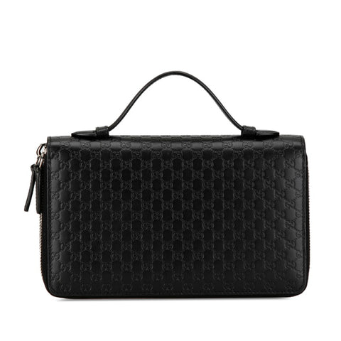 グッチ マイクログッチ ラウンドファスナー 長財布 トラベルウォレット 449246 ブラック レザー メンズ GUCCI 【中古】