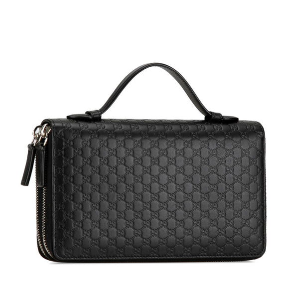 グッチ マイクログッチ ラウンドファスナー 長財布 トラベルウォレット 449246 ブラック レザー メンズ GUCCI 【中古】