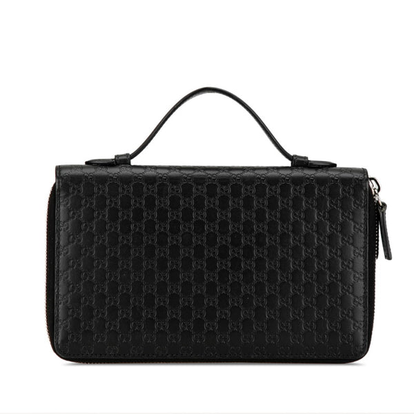 グッチ マイクログッチ ラウンドファスナー 長財布 トラベルウォレット 449246 ブラック レザー メンズ GUCCI 【中古】