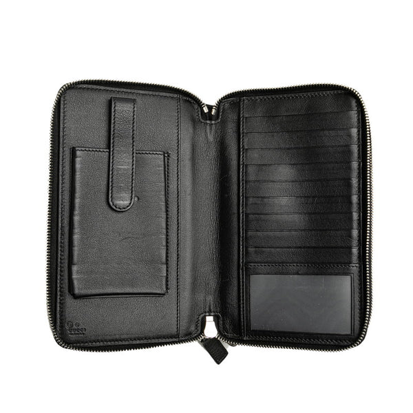 グッチ マイクログッチ ラウンドファスナー 長財布 トラベルウォレット 449246 ブラック レザー メンズ GUCCI 【中古】