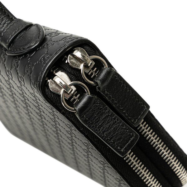 グッチ マイクログッチ ラウンドファスナー 長財布 トラベルウォレット 449246 ブラック レザー メンズ GUCCI 【中古】