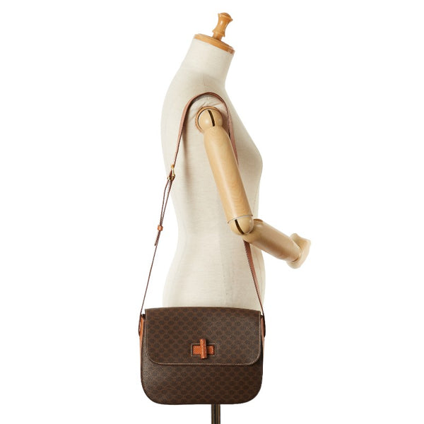 セリーヌ マカダム 斜め掛け ショルダーバッグ  ブラウン PVC レザー レディース CELINE 【中古】