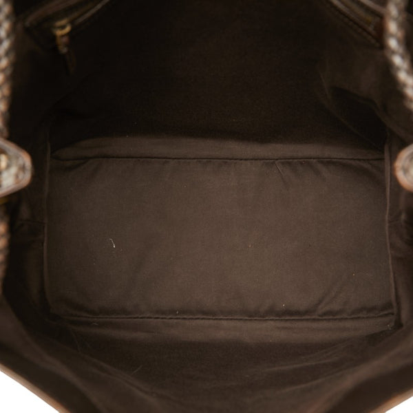 グッチ GGキャンバス 編み込み ハンドル ショルダーバッグ トートバッグ 109141 ブラウン キャンバス レザー レディース GUCCI 【中古】