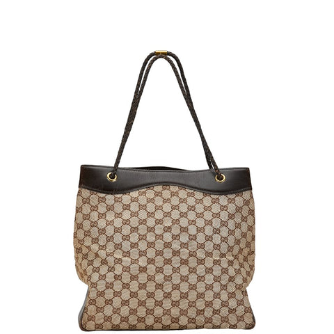 グッチ GGキャンバス 編み込み ハンドル ショルダーバッグ トートバッグ 109141 ブラウン キャンバス レザー レディース GUCCI 【中古】