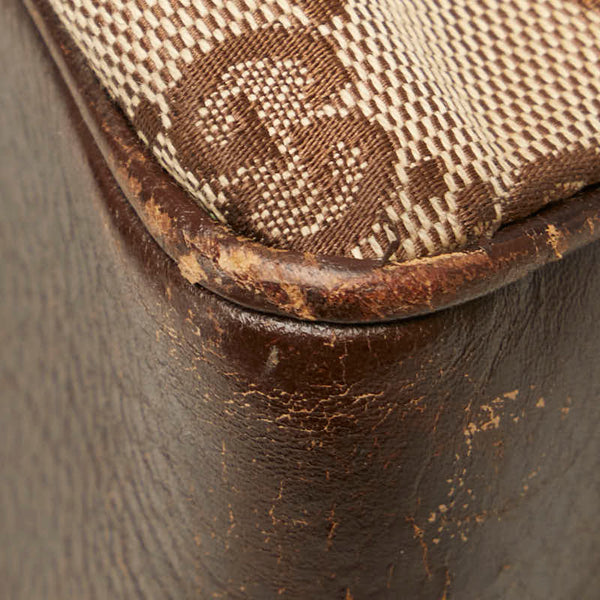 グッチ GGキャンバス 編み込み ハンドル ショルダーバッグ トートバッグ 109141 ブラウン キャンバス レザー レディース GUCCI 【中古】