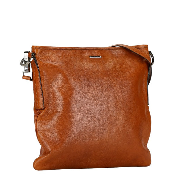 グッチ ロゴ 斜め掛け ショルダーバッグ 113013 ブラウン レザー メンズ GUCCI 【中古】