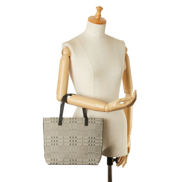 バーバリー ロンドン ハンドバッグ トートバッグ グレー ブラック キャンバス レザー レディース BURBERRY 【中古】