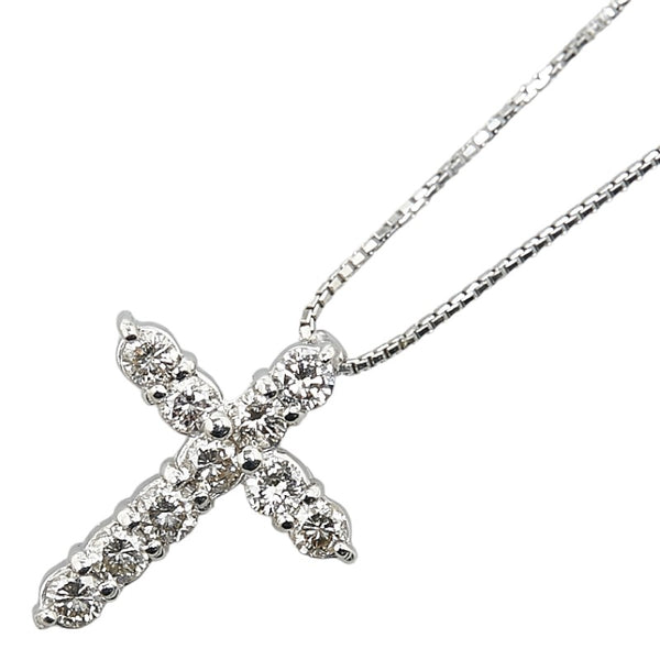 Pt900 プラチナ Pt850 プラチナ ダイヤ0.50ct クロス 十字架 モチーフ ペンダントネックレス レディース 【中古】