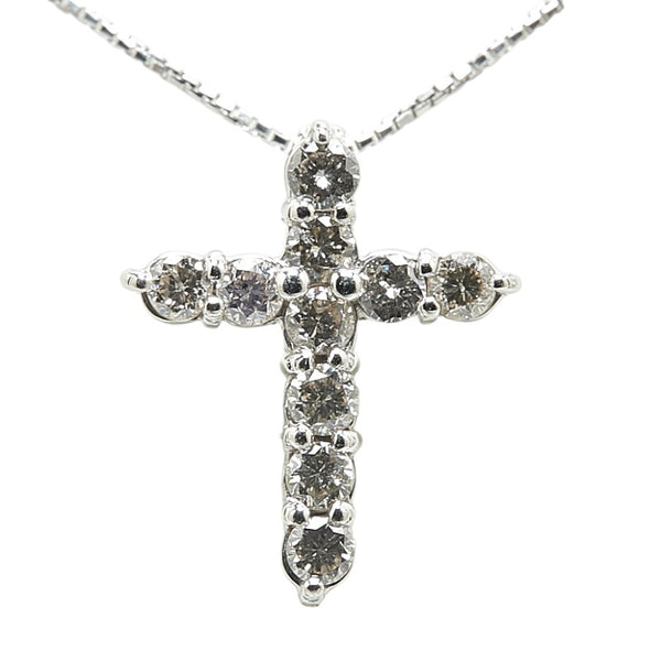 Pt900 プラチナ Pt850 プラチナ ダイヤ0.50ct クロス 十字架 モチーフ ペンダントネックレス レディース 【中古】
