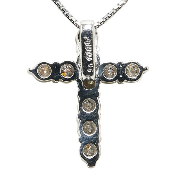 Pt900 プラチナ Pt850 プラチナ ダイヤ0.50ct クロス 十字架 モチーフ ペンダントネックレス レディース 【中古】