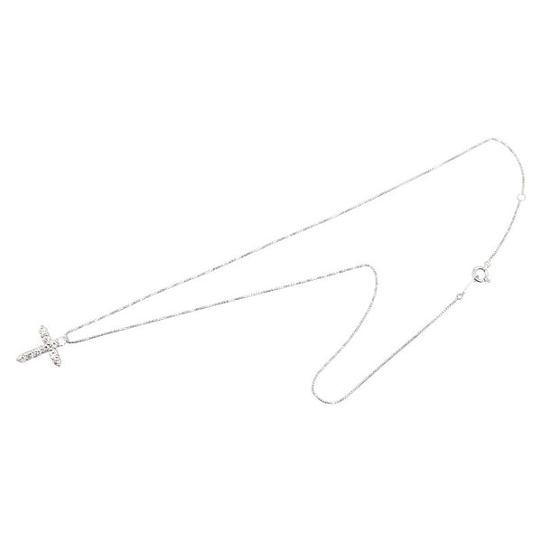 Pt900 プラチナ Pt850 プラチナ ダイヤ0.50ct クロス 十字架 モチーフ ペンダントネックレス レディース 【中古】