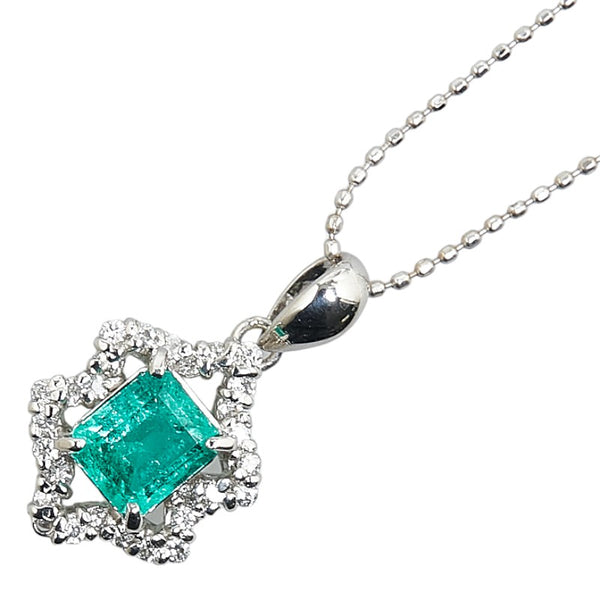 Pt900 プラチナ Pt850 プラチナ エメラルド0.82ct ダイヤ0.19ct ペンダントネックレス レディース 【中古】