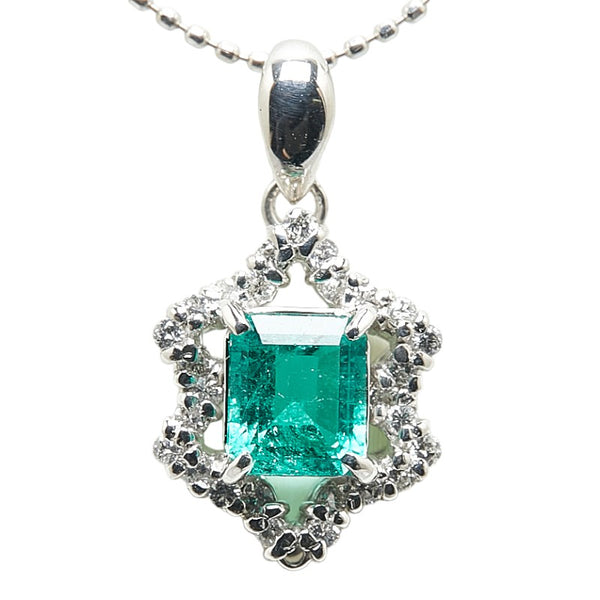 Pt900 プラチナ Pt850 プラチナ エメラルド0.82ct ダイヤ0.19ct ペンダントネックレス レディース 【中古】