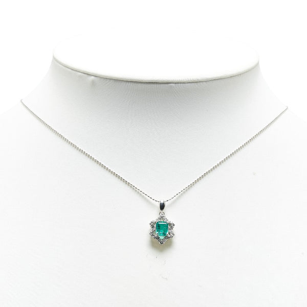 Pt900 プラチナ Pt850 プラチナ エメラルド0.82ct ダイヤ0.19ct ペンダントネックレス レディース 【中古】