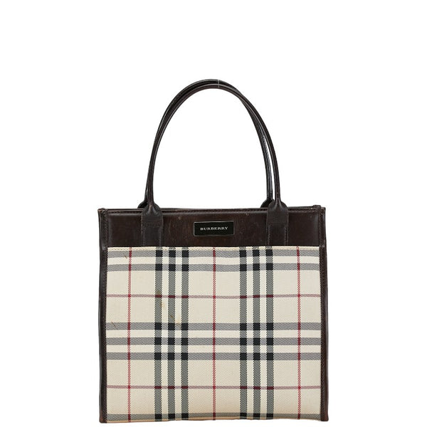 バーバリー ノバチェック ハンドバッグ ブラウン ベージュ キャンバス レザー レディース BURBERRY 【中古】